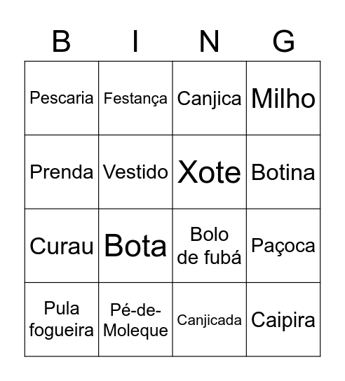 Festa Junina Bingo Card