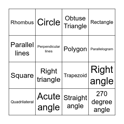 Geometry Bingo Card