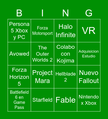 Xbox x Bethesda E3 2021 Bingo Card