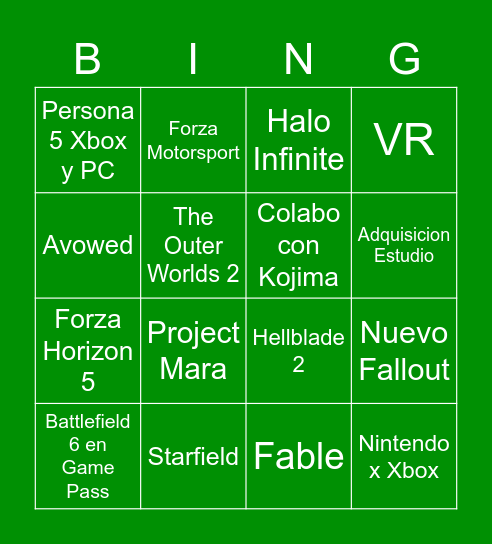 Xbox x Bethesda E3 2021 Bingo Card