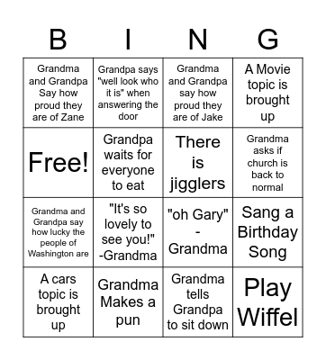 First Sunday Bingo Card