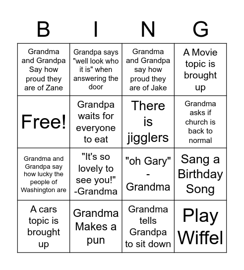 First Sunday Bingo Card