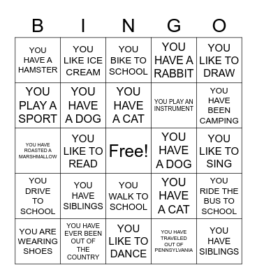 GETTING TO KNOW YOUR CLASSMATES Bingo Card