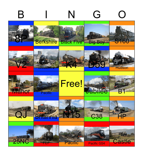 Express Steam Locomotives around the World Bingo Card
