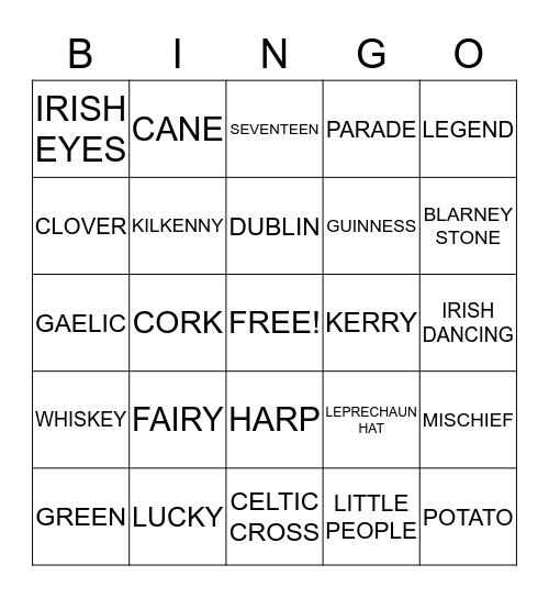 IRISH BINGO Card