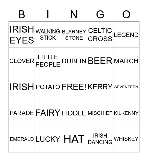 IRISH BINGO Card