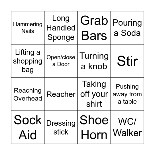 Occupational Therapy Bingo Card