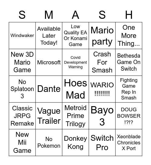 Nintendo Bingo Card