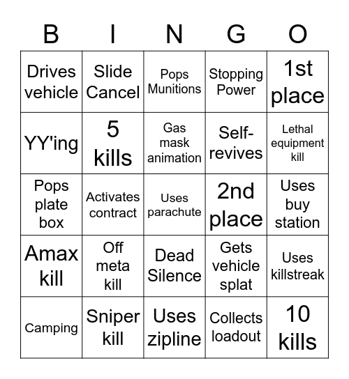 Warzone Bingo Card