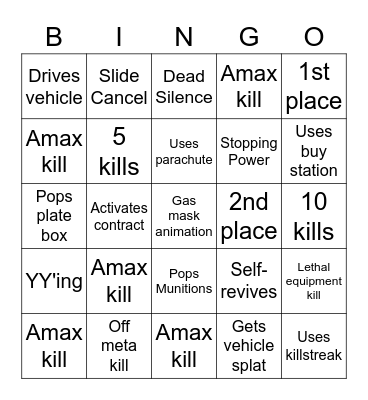 Warzone Bingo Card