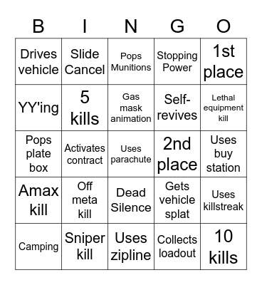 Warzone Bingo Card
