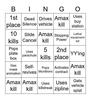 Warzone Bingo Card
