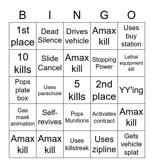 Warzone Bingo Card