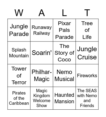 Disney Virtual Field Trip Bingo Card