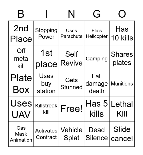 Warzone Bingo Card