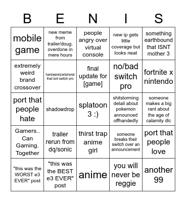 cmon reggie give us mother 3 Bingo Card