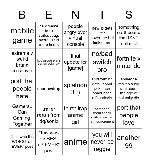 cmon reggie give us mother 3 Bingo Card