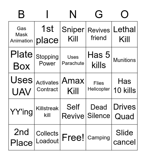 Warzone Bingo Card