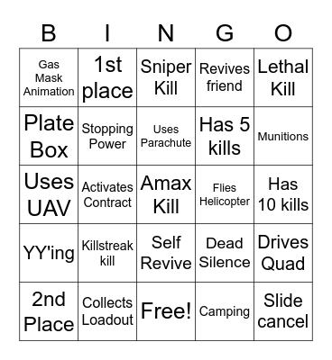 Warzone Bingo Card