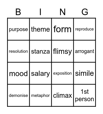 G7 English Potato Bingo Card