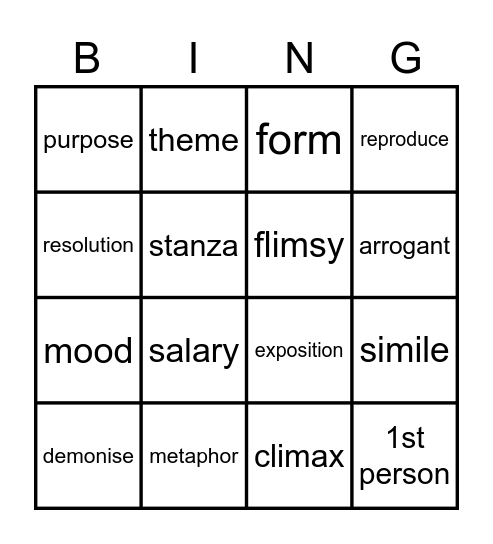 G7 English Potato Bingo Card