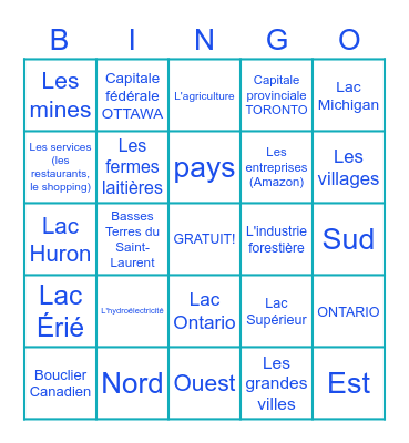 Vivre et Travailler en Ontario Bingo Card