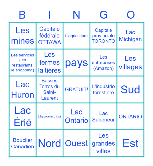 Vivre et Travailler en Ontario Bingo Card