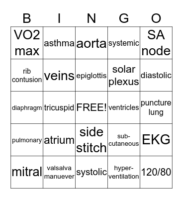 respiratory & cardiovascular systems Bingo Card