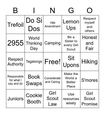 Troop 2955 Bingo Card