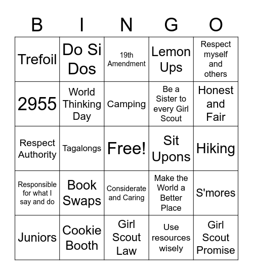 Troop 2955 Bingo Card