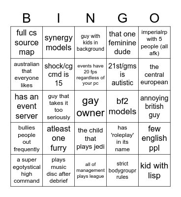 star wars rp bingo card Bingo Card