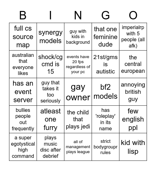 star wars rp bingo card Bingo Card