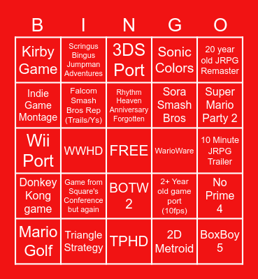 Red Luigi Direct E3 Bingo Card