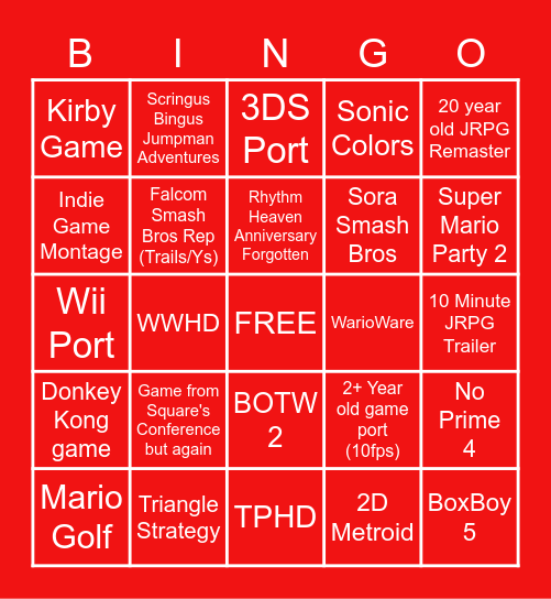 Red Luigi Direct E3 Bingo Card