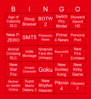 NINTENDO BINGO Card