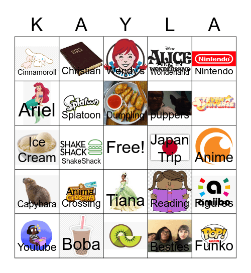 All About Kayla Bingo Card