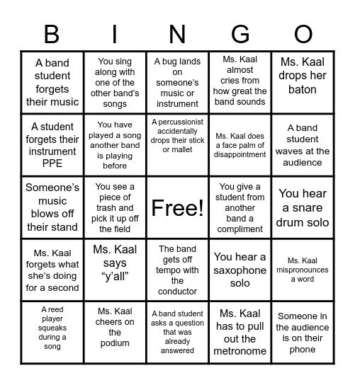 Dress Rehearsal Bingo! Bingo Card