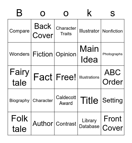 Second Grade Library Review Bingo Card