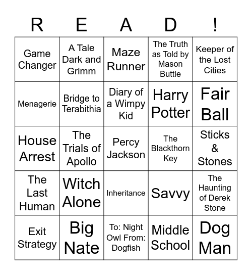 6th Grade Fav Reads BINGO Card