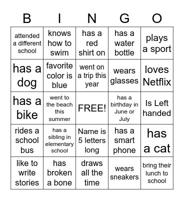 Get to Know Your Peer Bingo Card