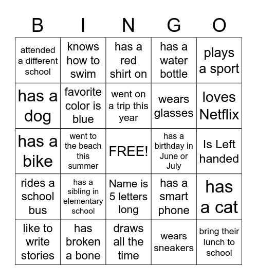 Get to Know Your Peer Bingo Card