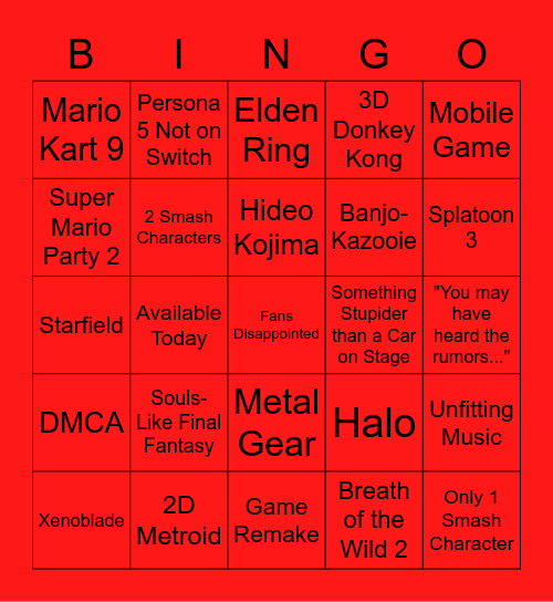 E3 Bingo Sheet Bingo Card