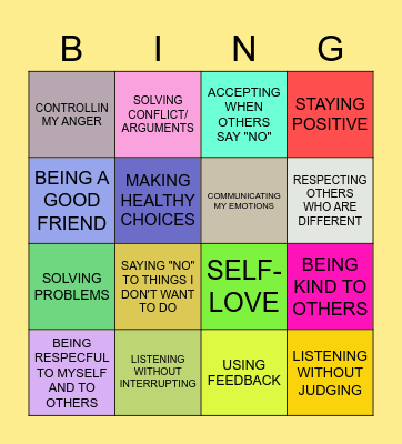 SOCIAL SKILLS ASSESSMENT-  I NEED TO WORK ON: Bingo Card