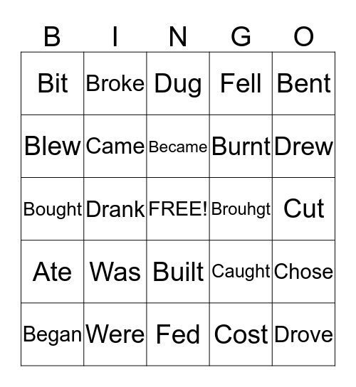 Past tense Bingo Card