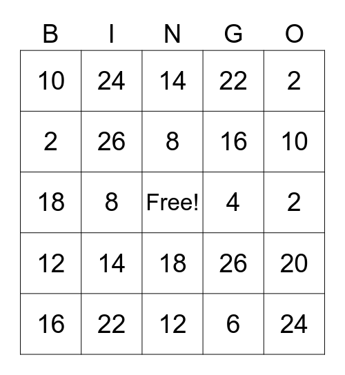 Classroom Bingo Doubles Bingo Card