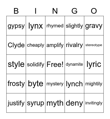 3 sounds of y Bingo Card