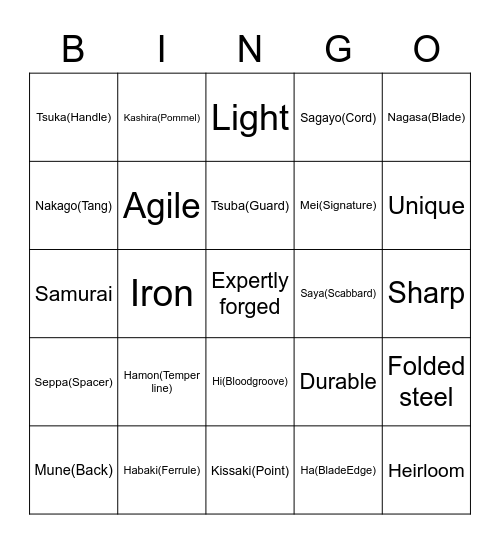 Katana Bingo Card