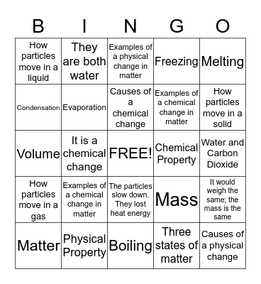 Matter Bingo Card