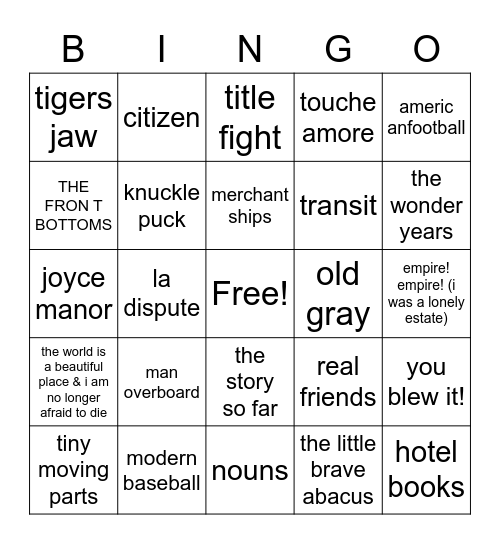 BREAKUP BINGO (EMO) (DONT CRY CHALLENGE) Bingo Card