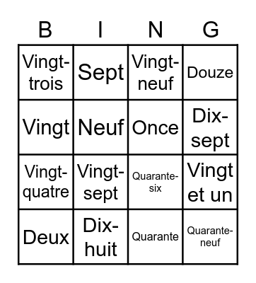 Harry's French Project Bingo Card